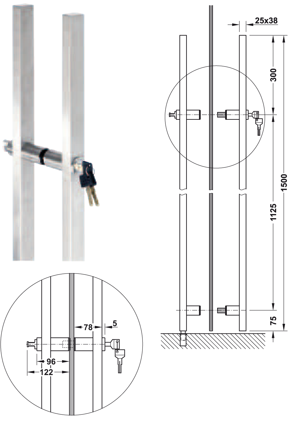 Zamykací hranaté madlo DVX LOCK-Square Nerez matt
