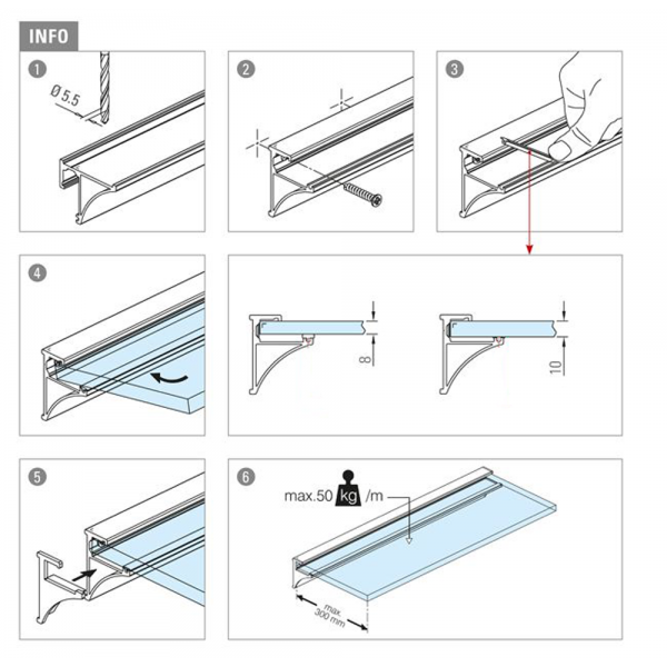 Policový profil DVX FIX (8mm) 3m